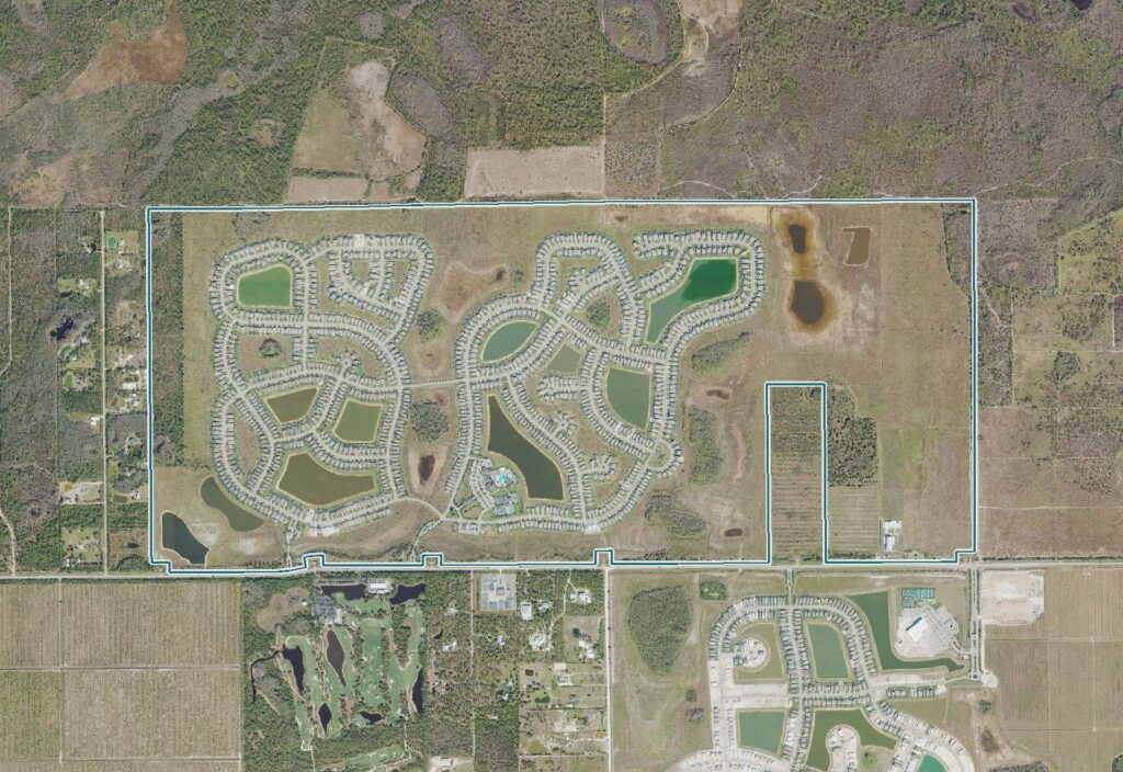 Aerial map of The Place at Corkscrew with the community boundary