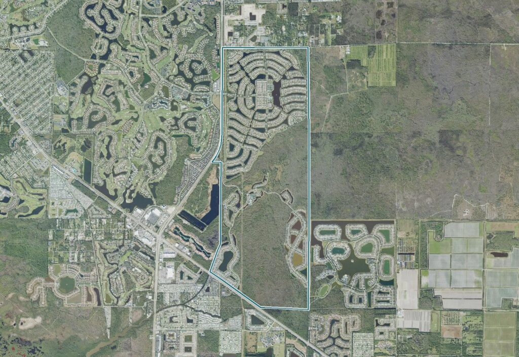 Aerial map of Winding Cypress with the community boundary