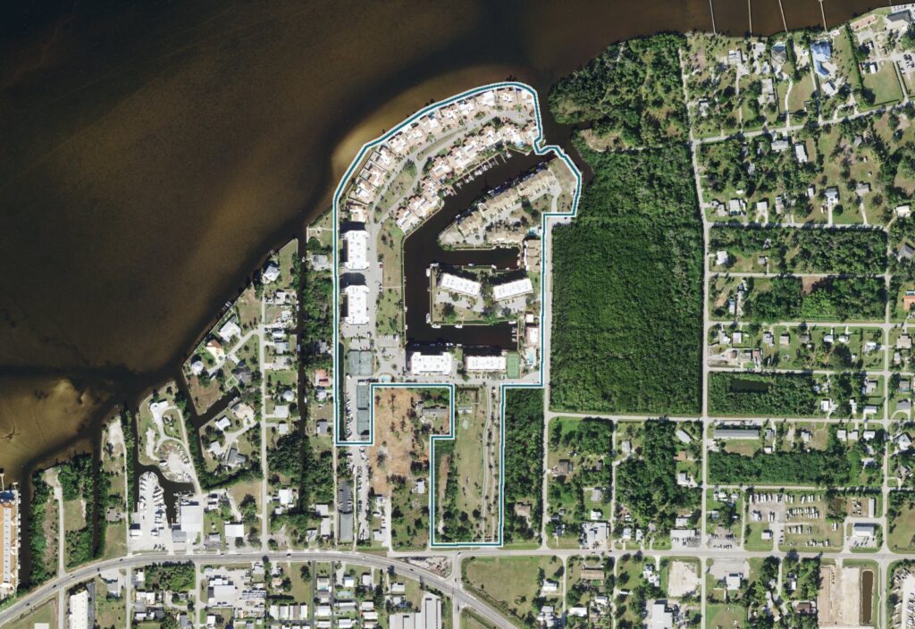 Aerial map of Emerald Pointe with the community boundary