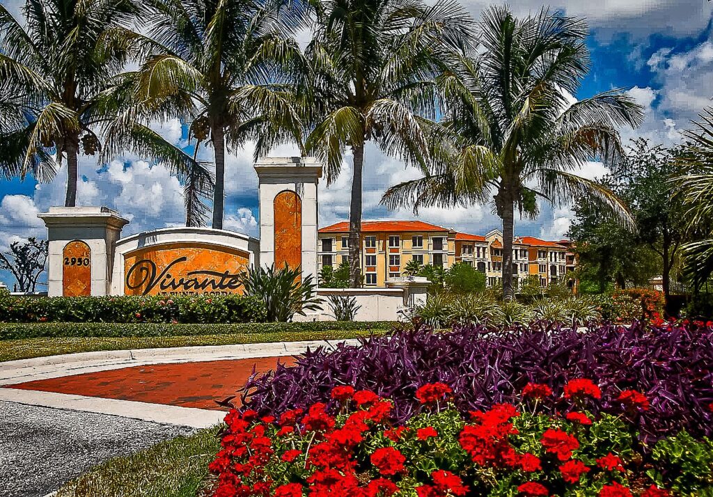 Entrance monument at Vivante, Punta Gorda, FL